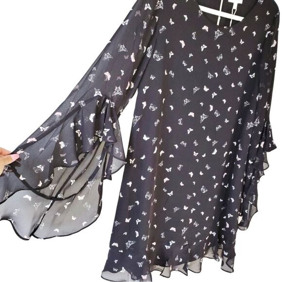 Max Studio Black Butterfly Ruffle Sleeve Flowy Mini Dress NWT Medium - Picture 8 of 15